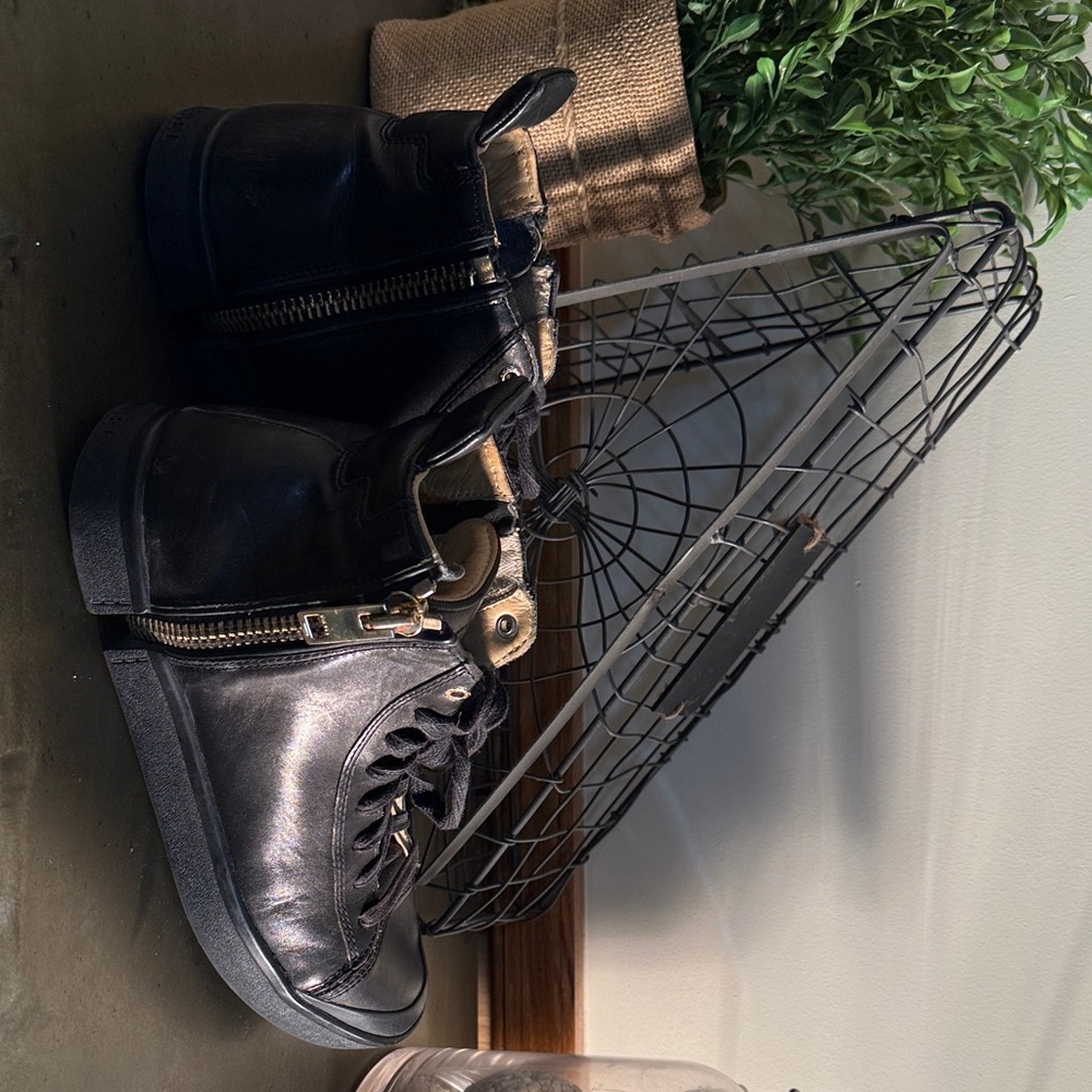 Diesel Brown Leather Zipper  High-Top Sneakers - Picture 3 of 6
